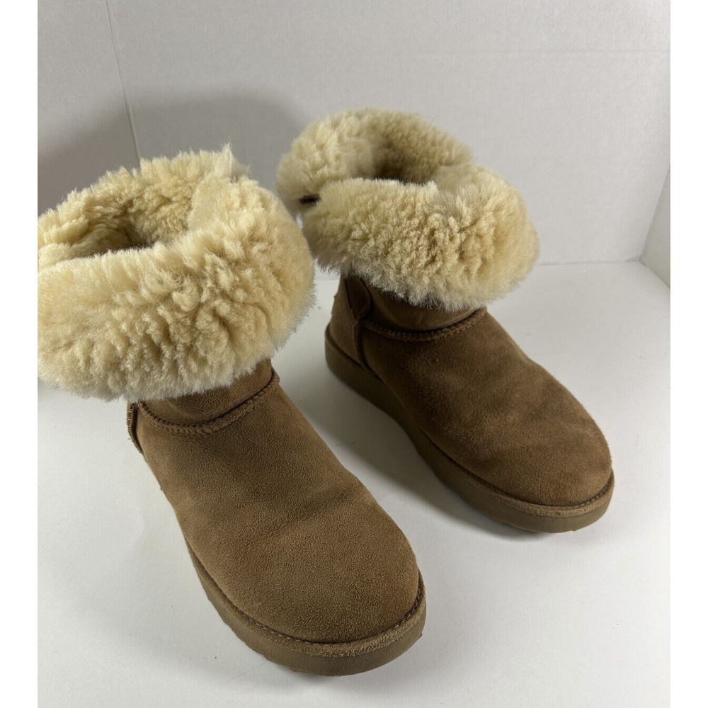 UGG Classic Cuff Short Boot Chestnut Brown Tan Sheepskin Suede Women's Size 7 - Picture 3 of 16